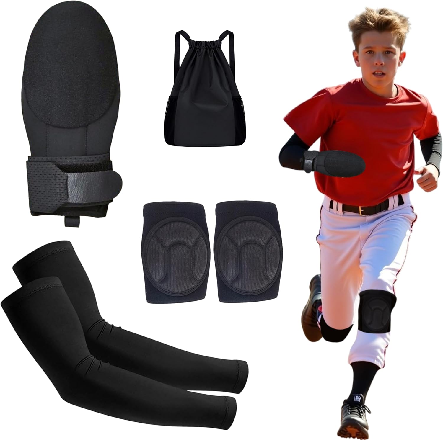 Sliding Mitt - Baseball Sliding Mitt Youth Boys - Knee Protection for Baseball & Arm Sleeves for Men & Women - Hand Guard for Base Stealing - Compression Sleeve Kit - Safety Equipment with Carry Bag