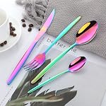 16 Pieces Flatware Set, This Silverware Set Contains Knives/Forks/Spoons Included, Elegant Utensil Tableware Sets for Eating, Serving for 4(Black&Gold)