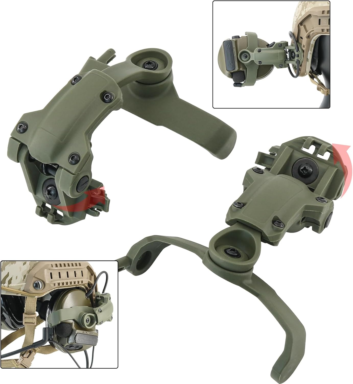 2.0 Version ARC Rail Adapter for Comta II/III Tactical Headset Compatible with MLOK/Fast AC/Wendy Helmet Mounting (Army Green)