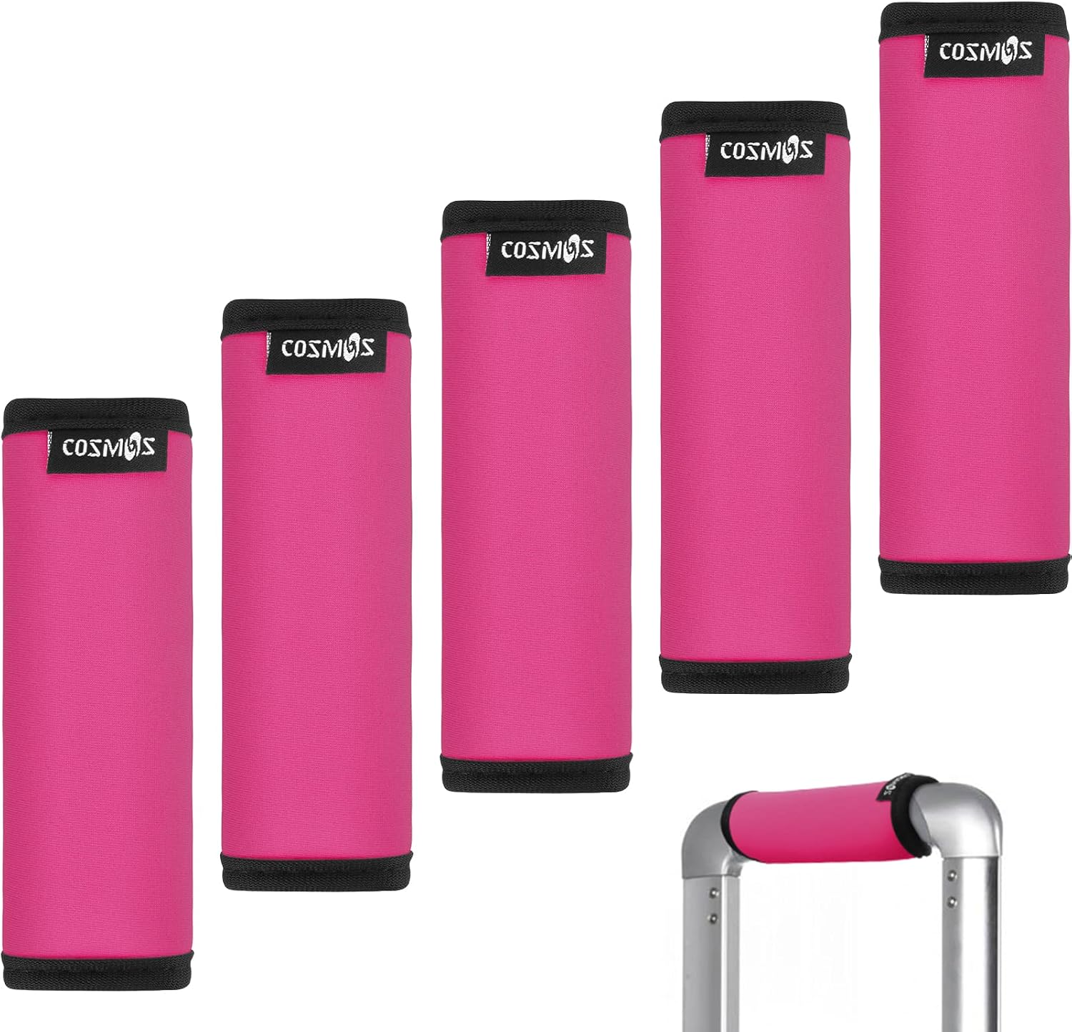 Cosmos 5 Pcs Hot Pink Color Comfort Neoprene Handle Wraps/Grip/Identifier for Travel Bag Luggage Suitcase Travel Bag Laptop Computer Tote Briefcases