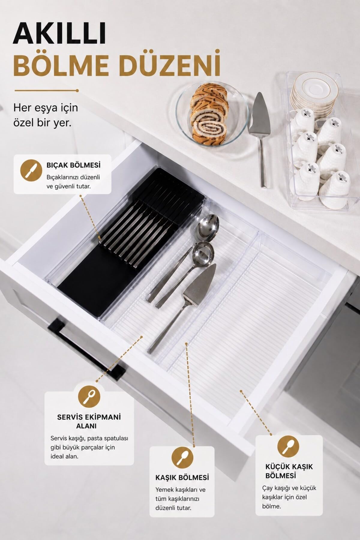 Sas Haus Çekmece İçi Bıçaklık Organizer Bölmeli Mutfak Düzenleyici Siyah S-11029