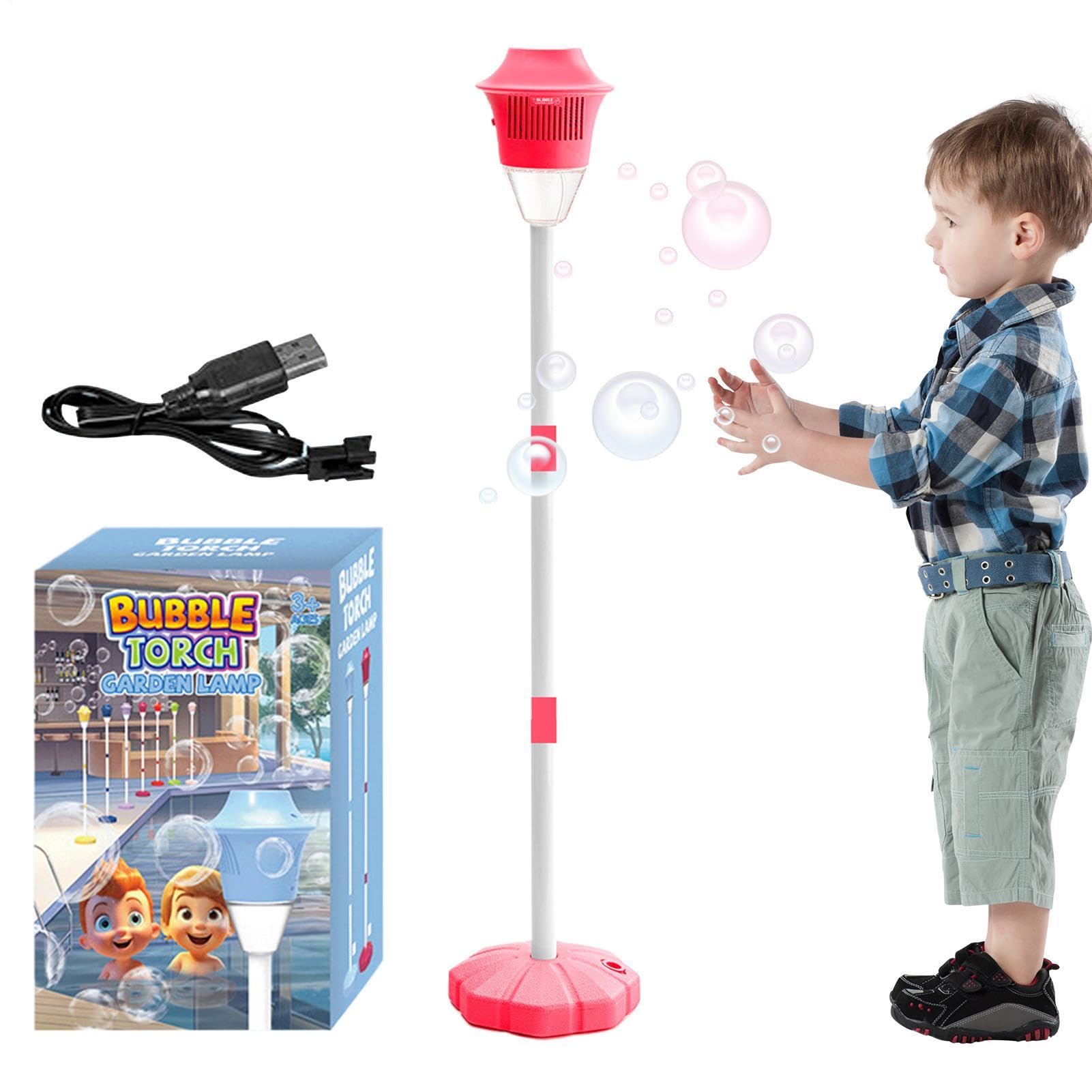 Seifenblasenmaschine Kinder, Seifenblasen blumes, Seifenblasen Laterne, Blasenbrennermaschine Gartenlampe, Stehmaschine Mit Licht Und Musik, Höhenverstellbare 58-118cm