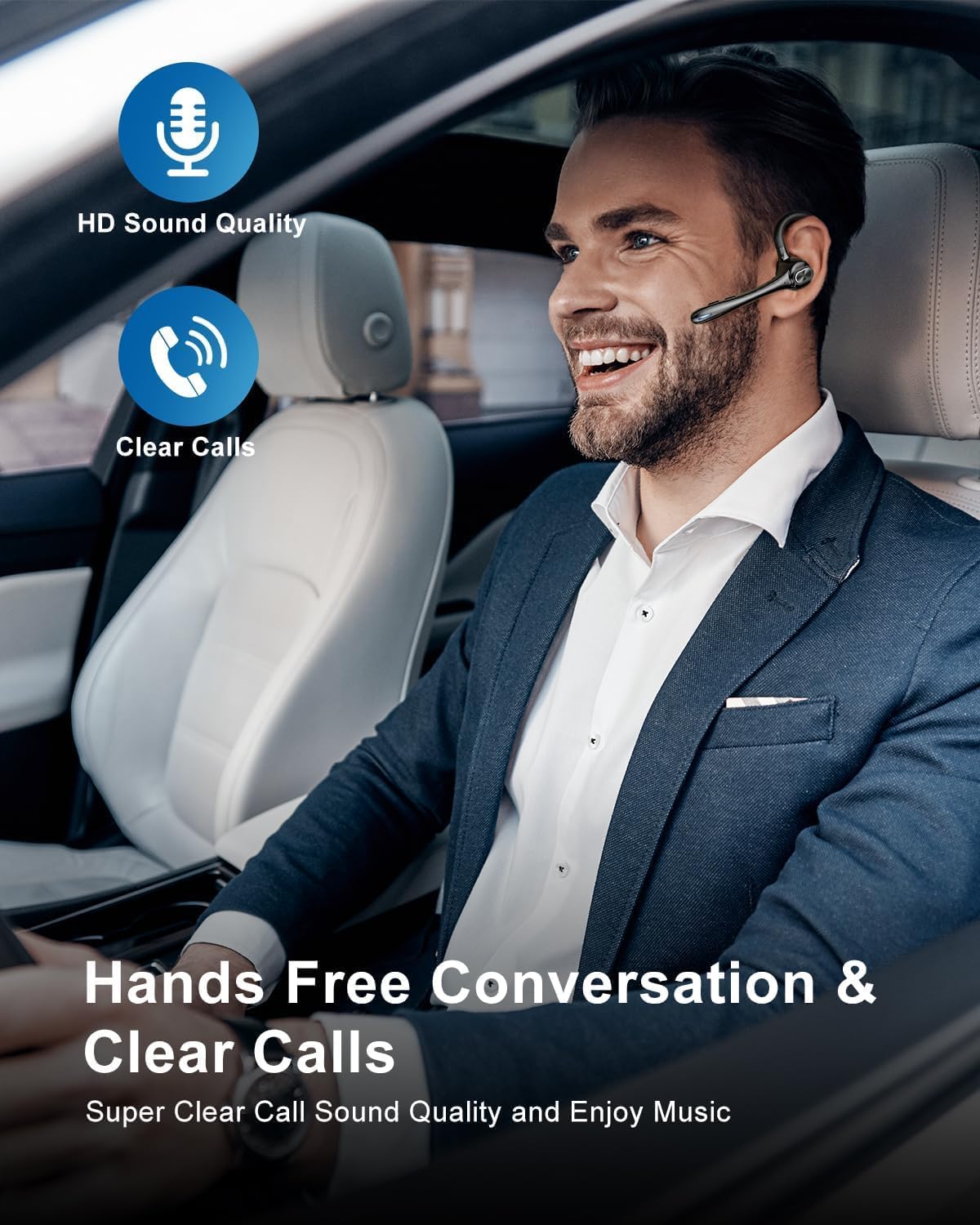 Earbuds Wireless Earpiece Bluetooth Headset with Noise Canceling Mic 160H Standby Time Hands Free Earphones Single Ear Headphone for iphone Android Samsung Cell Phones PC TV Computer Game Trucker Work - Image 6