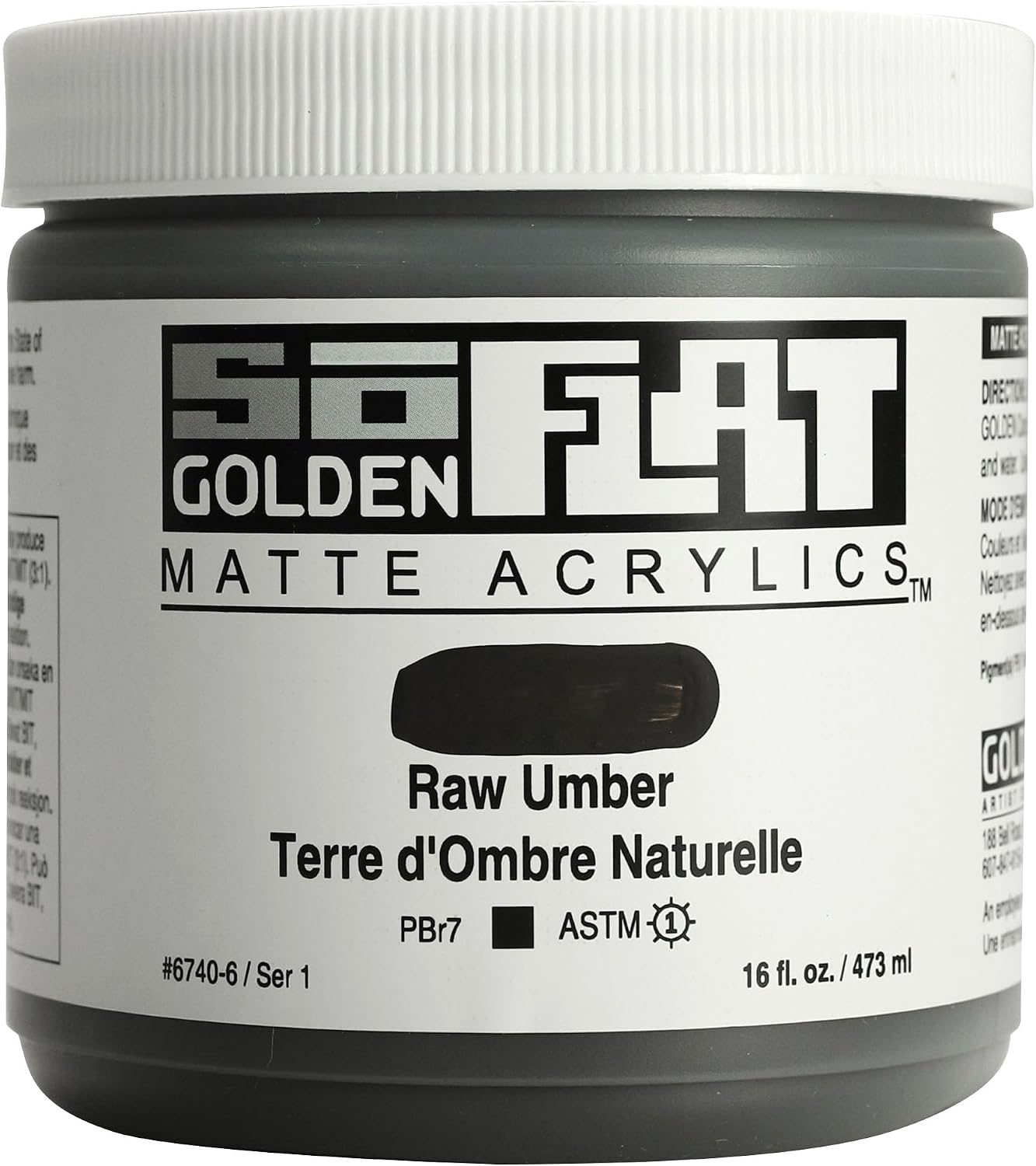 GOLDEN SoFlat Matte Acrylics, Raw Umber, 16 fl. oz. Jar, Professional Acrylic Paint, Opaque