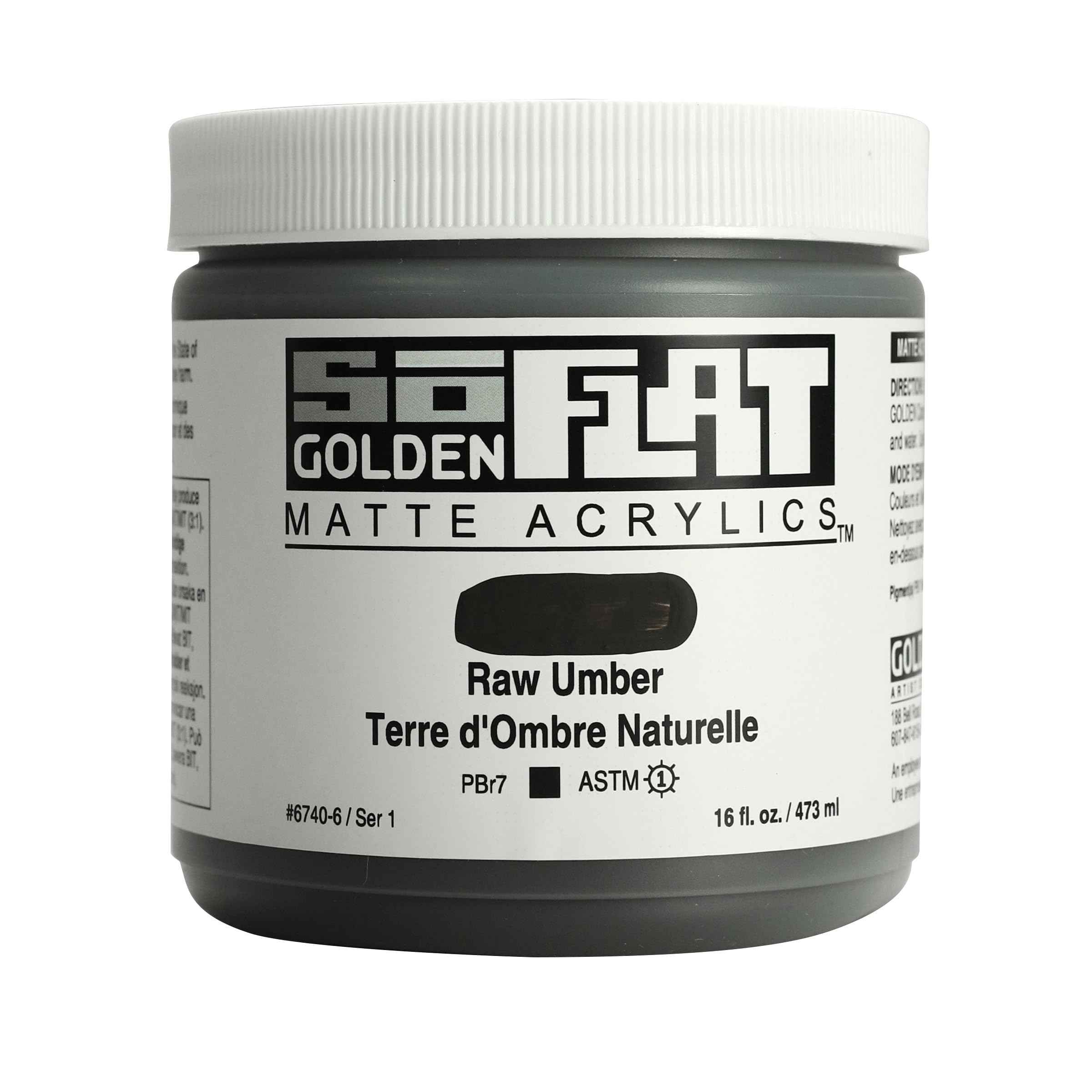 Golden SoFlat Acrylics, Raw Umber, 16 fl. oz./ 473ml Jar