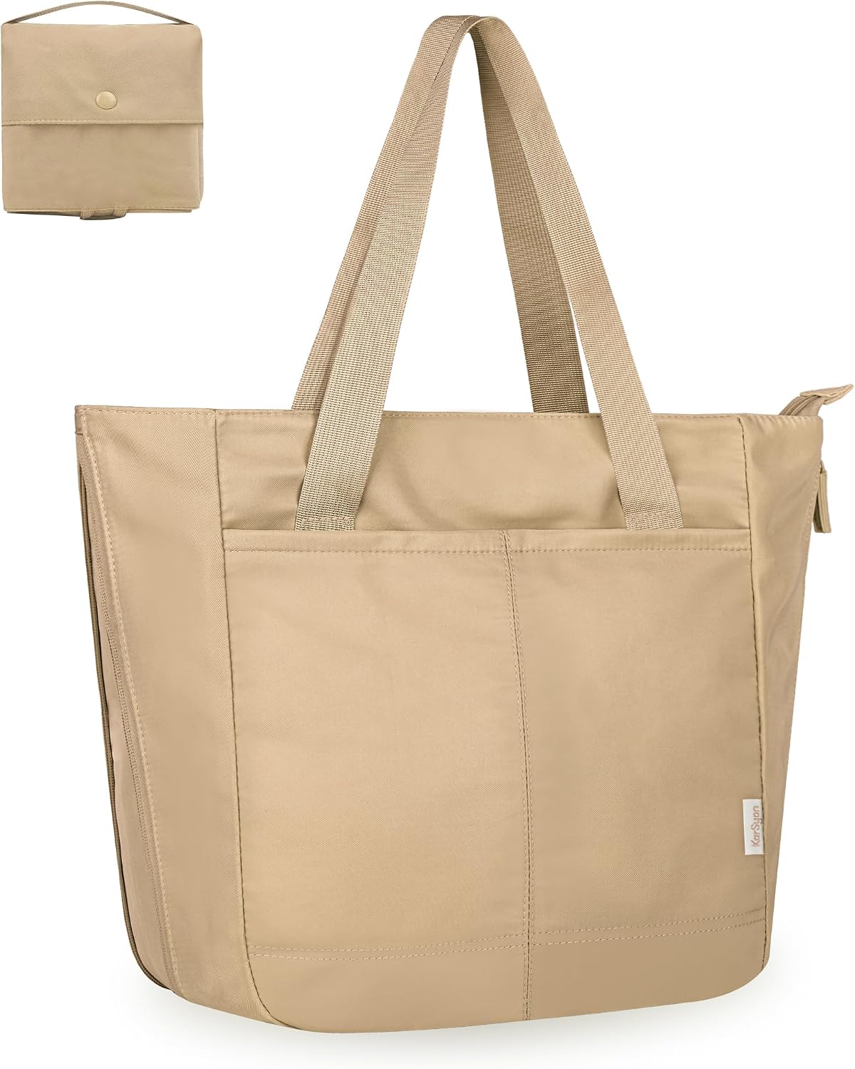 KarSyon Tote Bag for Women Foldable Tote Purses Bags With Cup Holder Zipper Travel Shoulder Bag Handbag for Work,Nurse,School