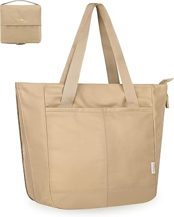 KarSyon Tote Bag for Women Foldable Tote Purses Bags With Cup Holder Zipper Travel Shoulder Bag Handbag for Work,Nurse,School