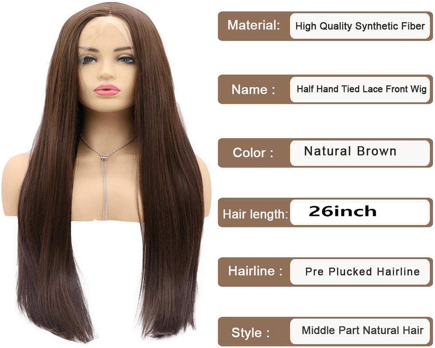 RainaHair Dark Brown Lace Front Wigs Long Straight Synthetic Wig Natural Looking Heat Resistant Fibers Middle Parting for Women 26inches (8#) - Image 3