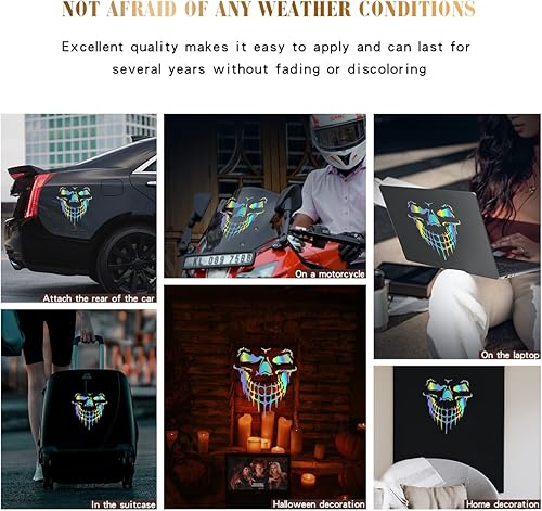 Miniatura 5 de 2 hojas de calcomanías reflectantes de calavera para coche, impermeables, coloridas, 5.9 x 5.7 pulgadas, TH001 TH001 TH001