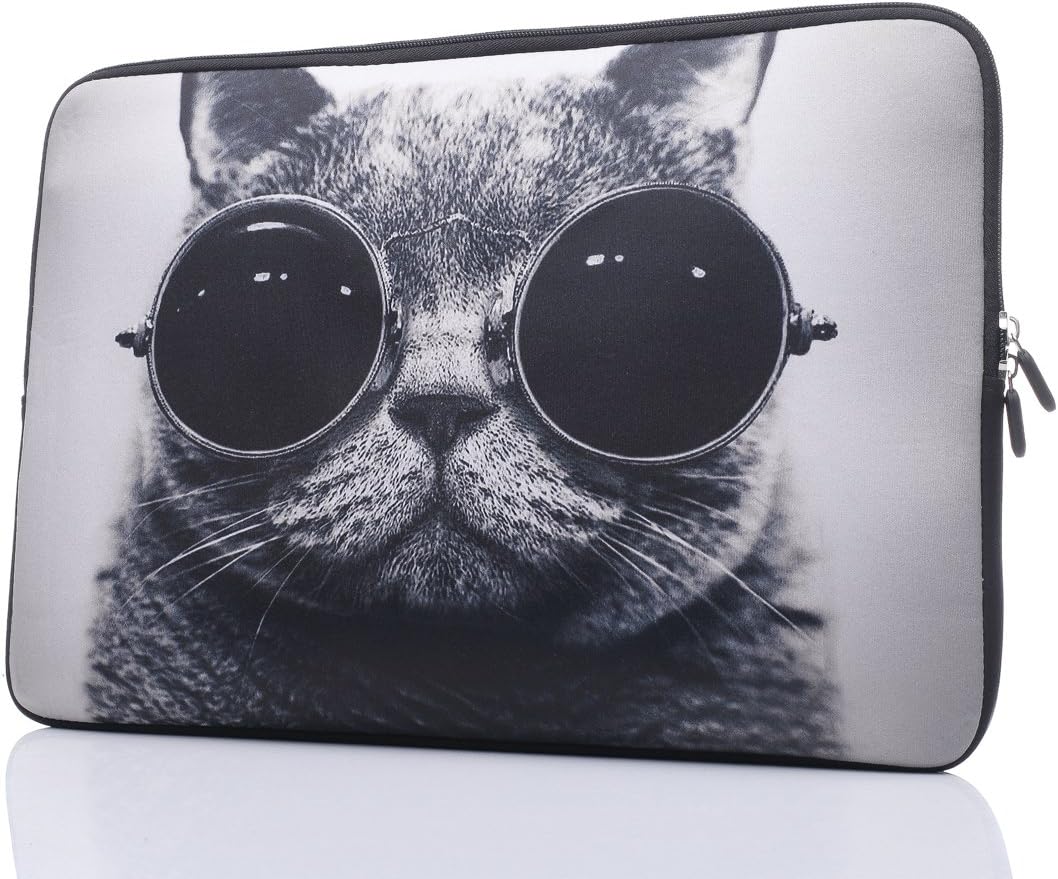 15-15.6 Inch Laptop Sleeve Case Handle Bag Neoprene Cover For Macbook Pro/Macbook Air/Hp/Dell/Lenovo/Thinkpad/Asus/Acer, Cat With Sunglasses (Grey)