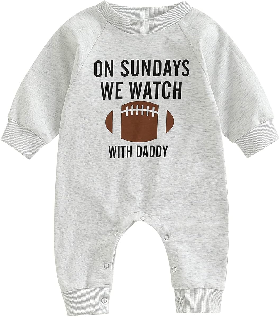Honganda Infant Baby Boys Girls Football Season Jumpsuit Watch Football with Daddy Funny Romper Playsuit Sweatshirt