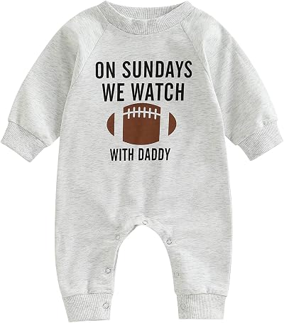 Baby Boys Girls Clothes Football One-Piece Season Jumpsuit Watch Football with Daddy Playsuit Outfits