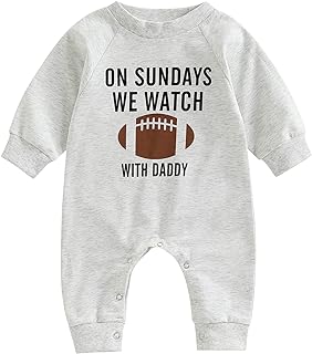 BULINGNA Baby Boy Girl On Sunday We Watch Football with Daddy Jumpsuit Funny Romper Playsuit One Piece Outfit