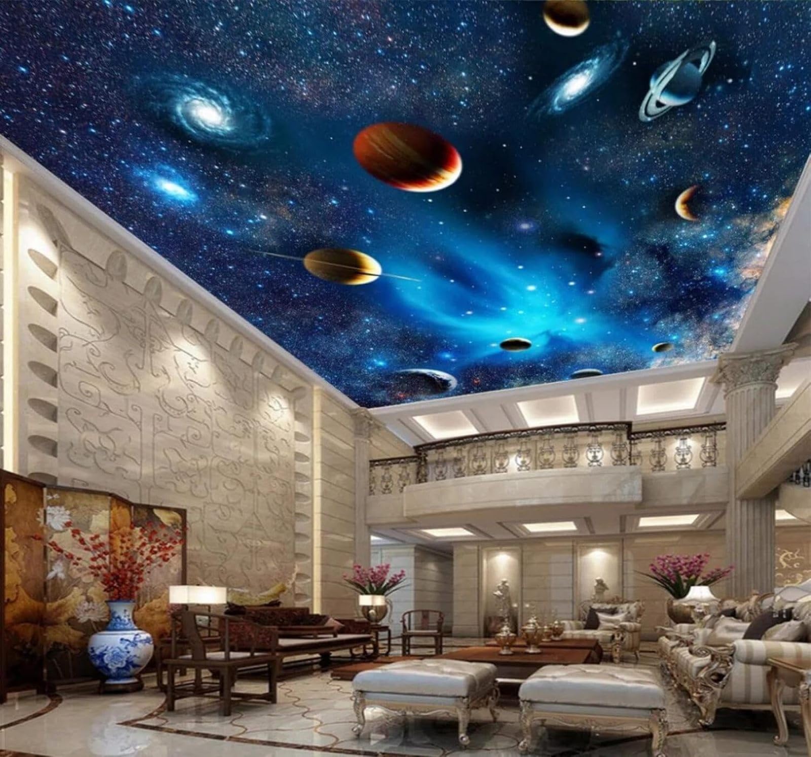 XLMING Cartoon Blue Starry Sky Planets Universe 3D Wallpaper Luxury Silk Study Dining Feature Sofa Grey Bedroom Living Room Tv Decorative Wall-400cm×280cm