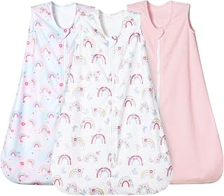 david's kids 3 Pack Micro Fleece Baby Sleep Sack 18-24 Months, Soft Baby Wearable Blankets with 2-Way Zipper, Comfy Sleeping Bags for Toddler Girls Neutral, X-Large Size, Rainbow