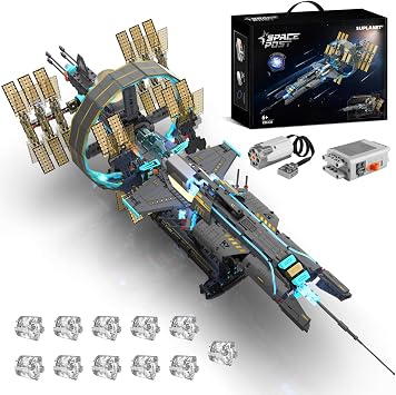 Space Station Spaceship Building Blocks Set with Motor & LED Lights, Exploration Model Building Kits with Display Stand, STEM Engineering Gift for Kids,Adults and Space Fans 1471 PCS