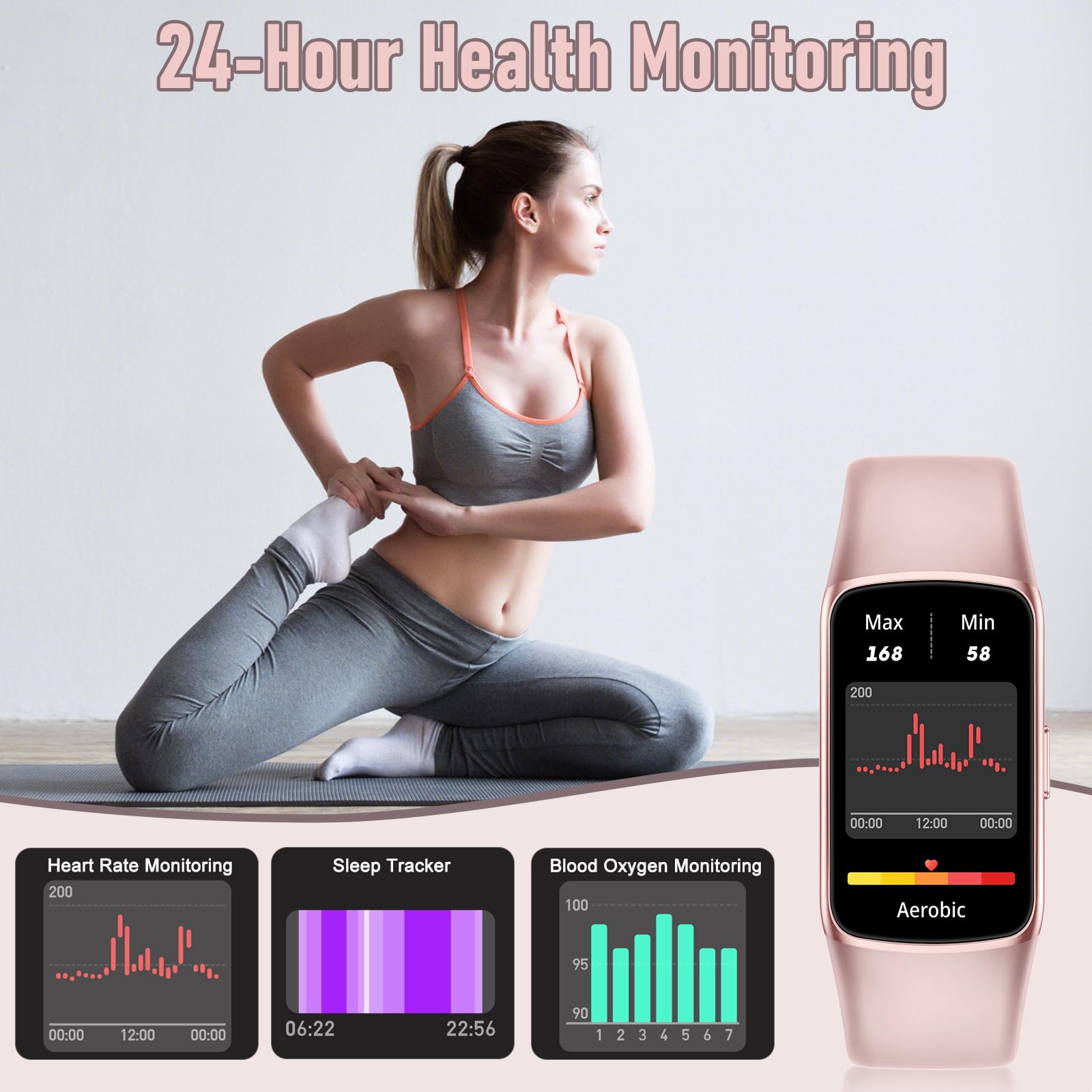 Zeacool Fitness tracker con frequenza cardiaca 24/7, monitoraggio dell'ossigeno nel sangue, monitoraggio del sonno, 123 modalità sportive, contacalorie, contapassi, impermeabile IP68, contapassi, per