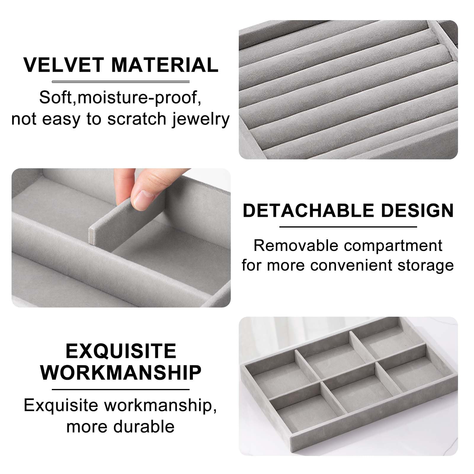 6 Stück Schmucktablett,Schmuckaufbewahrung Schublade,Schmuck Schublade Organizer Set,Schmuckaufbewahrung Stapelbar,Schmuckeinsatz für Schubladen,Schubladeneinsatz Schmuck für Halsketten - 3
