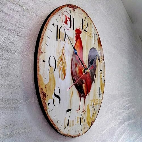 Miniatura 3 de Reloj de pared de cocina de 10 pulgadas, estilo rústico, silencioso, sin tictac, de cuarzo, funciona con pilas, reloj de pared redondo