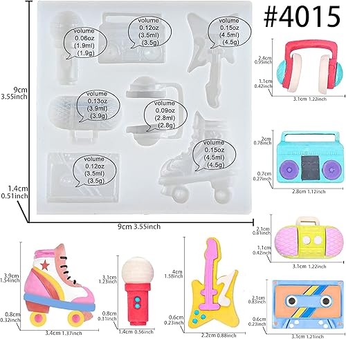 Miniatura 3 de 80s Disco Fever Fondant Bandeja de silicona Boombox Micrófono Radio Bass para decoración de tartas de Sugarcraft, Cupcake Topper, Chocolate, arcilla