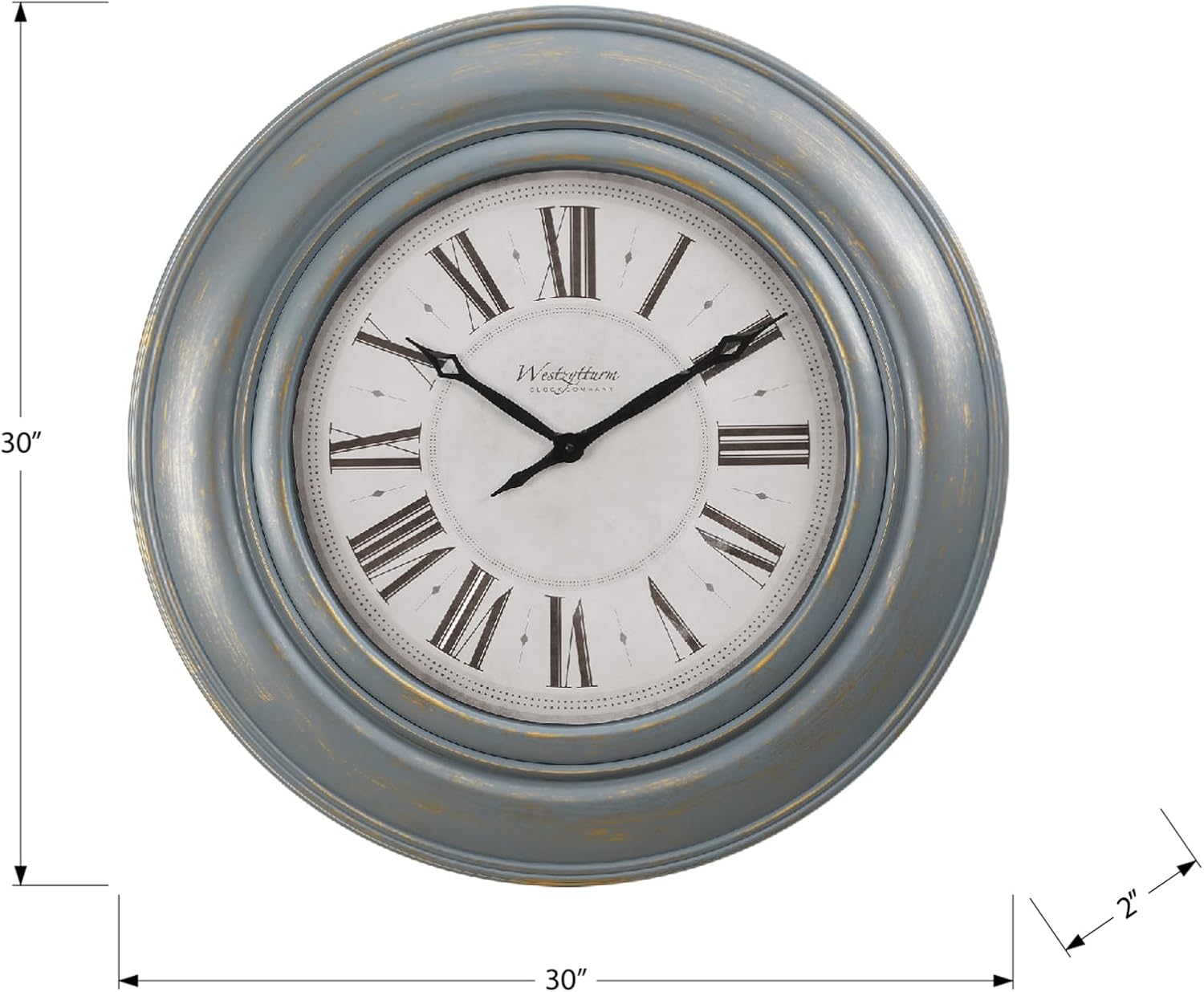 Monarch Specialties I 9028 Clocks, 30" Round, Large Oversized, Wall Clock, Antique Blue, Transitional