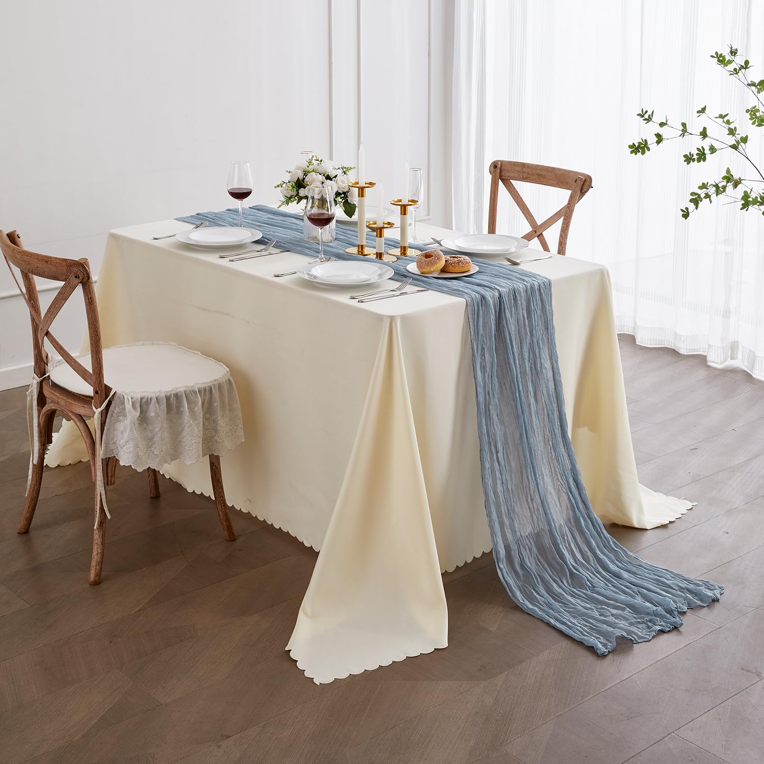 Nialnant Seihtuch-Tischläufer, 3 m, Boho-Gaze-Tischläufer, rustikaler Käsetuch, Tischläufer für Hochzeitsdekoration, Brautparty, Urlaub, Party, 88 x 305 cm, 8 Stück