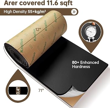 Kaqiluo 2 Pack High Density Sound Insulation Acoustic Closed Cell Foam, No Residue Self-Adhesive Aluminum Foil Layer,11.6 sqft,0.4in Thick, Soundproof, Insulation, Sound Treatment Foam