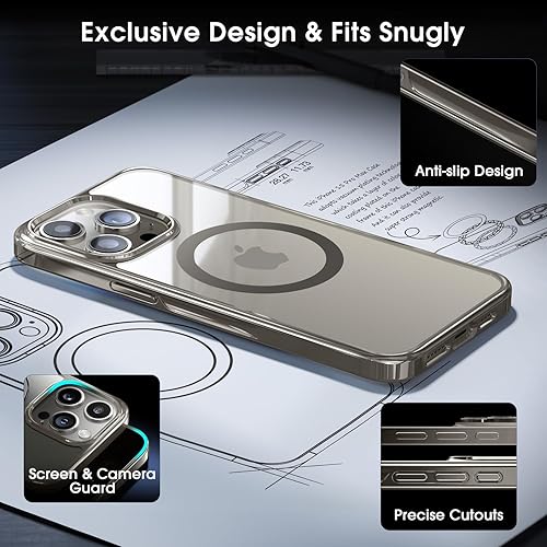 Miniatura 7 de Alphex Funda de titanio pulido para MagSafe Phone 15 Pro, protección contra caídas de grado militar de 12 pies a prueba de golpes, funda magnética