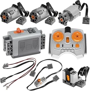 Power Functions Motor Kit 9-in-1 for Technic & STEM - 3 Motors (2xM, 1xL), Remote Control, Battery Box & Lights Complete MOC Building Set for Kids & Adults