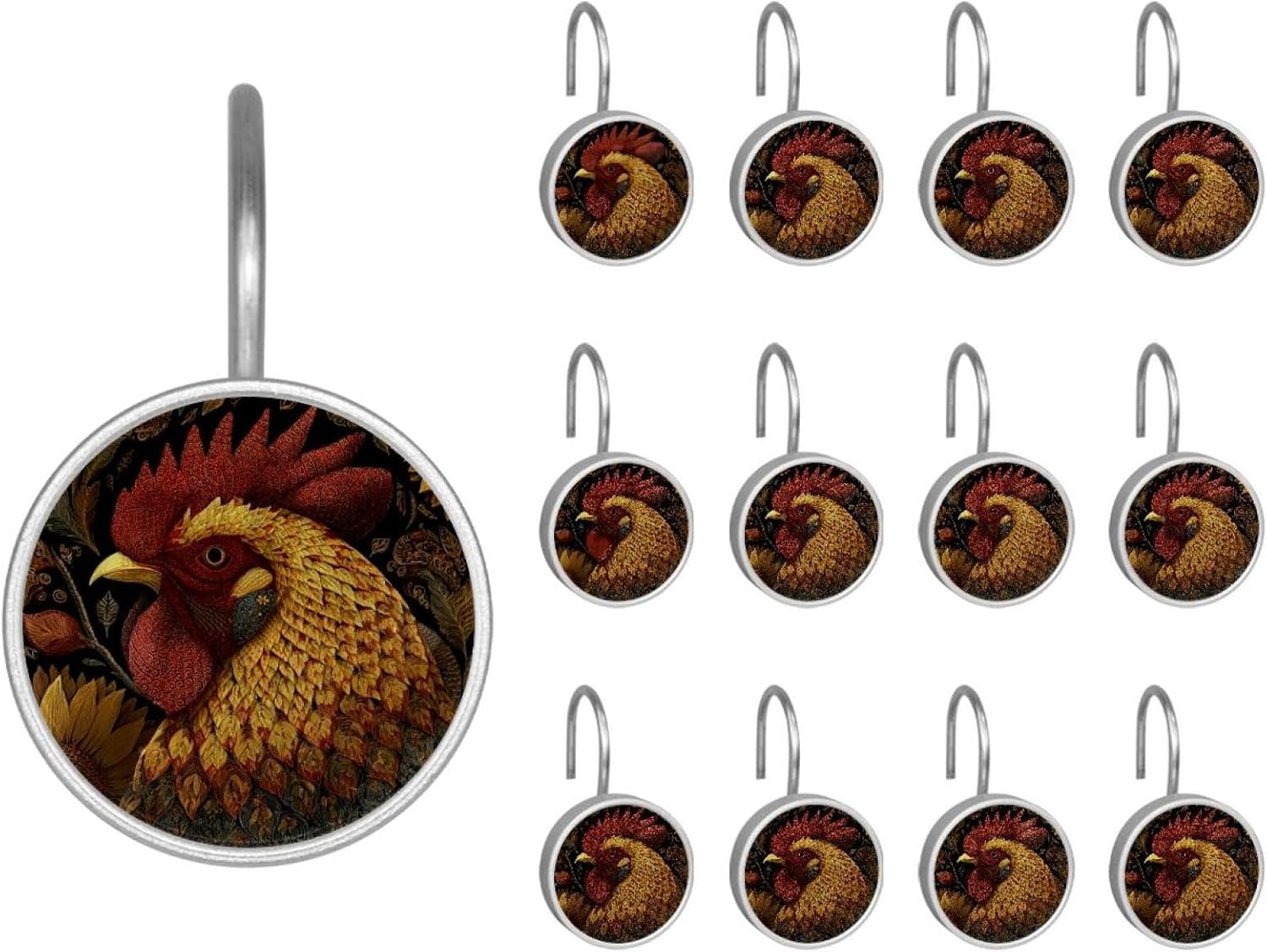 12PCS The Milky Way Gymnastics Print (6) Shower Curtain Hooks Metal Rust Resistant Decorative Shower Curtain Hooks Bathroom Decorations