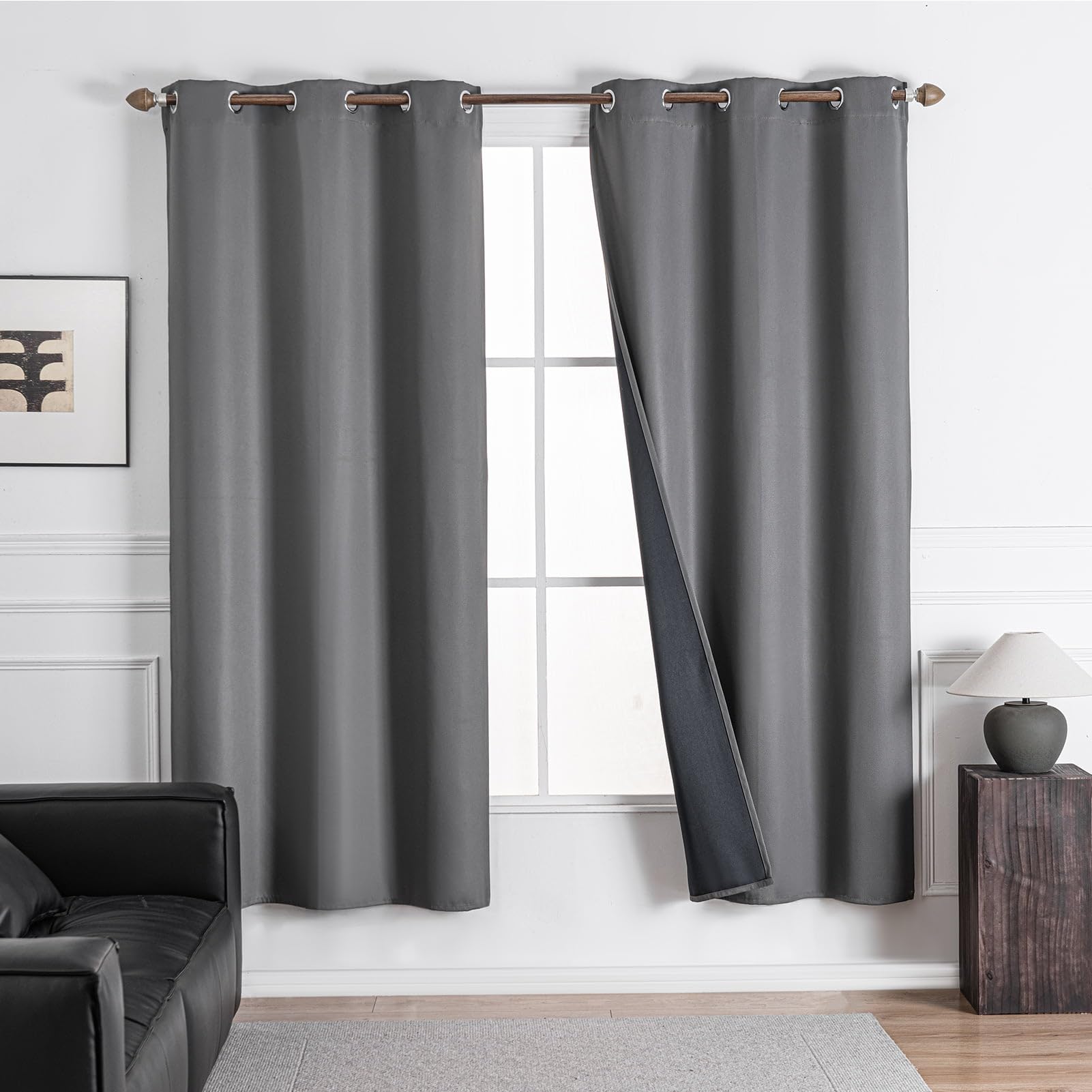 NANPIPER 100% Blackout Curtains for Bedroom 63 Inch Length 2 Panels Set, Solid Thermal Insulated Energy Saving Window Treatment Curtains Grommet Top