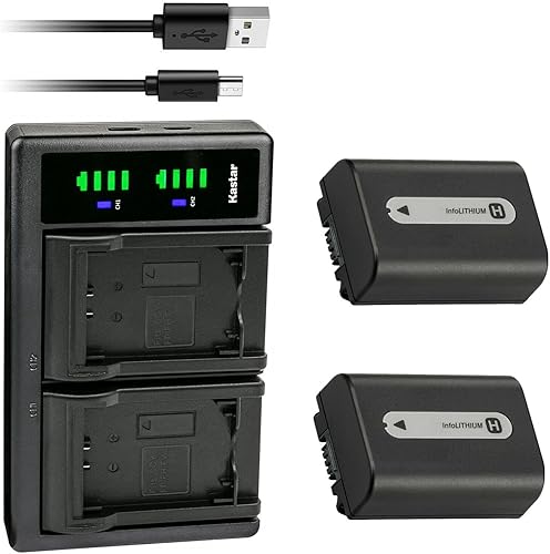 Kastar Paquete de 2 baterías NP-FH50 y cargador USB LTD2 de repuesto para Sony DCR-SR36, DCR-SR37, DCR-SR38, DCR-SR40, DCR-SR42, DCR-SR45, DCR-SR46,