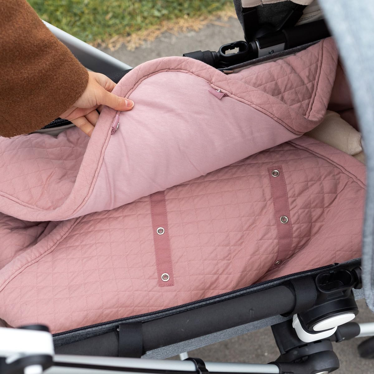 BEMINI - BISIDE Nid d'ange 0-12m - Modèle Universel 3 & 5 Points - Pady Quilted + Jersey - Rose Vintage
