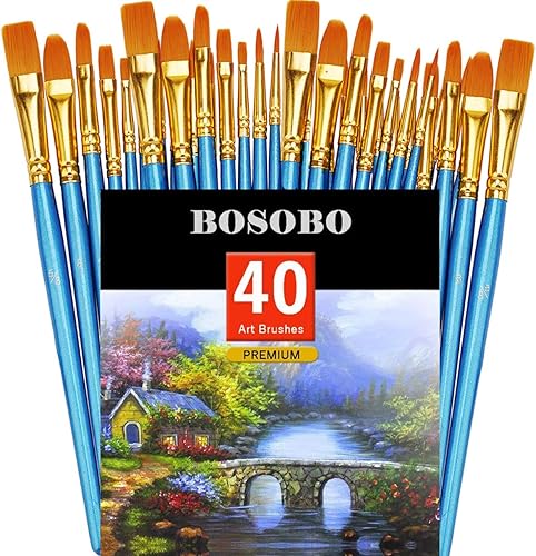 Miniatura 93 de BOSOBO Juego de 6 pinceles de pintura, 60 pinceles de punta redonda puntiaguda, pinceles de nailon para artistas del cabello acrílicos para aceite