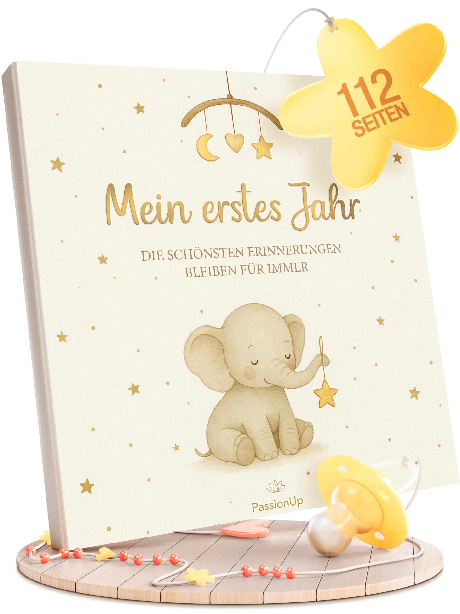 PassionUp® Babytagebuch mit extra viel Platz für Lieblingsfotos. Liebevolles Geschenk zur Geburt I Mit Themen- und Monatseinteilung I Mein erstes Jahr Babyalbum I 21x21cm I Erinnerungsbuch Baby