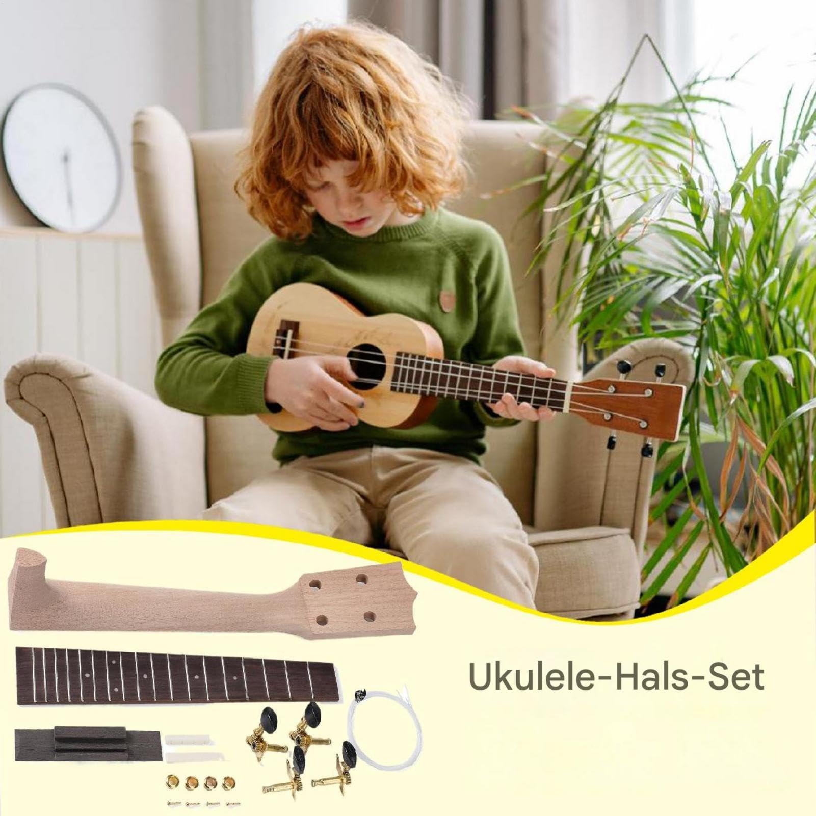 Ukulele-Bausatz, Bauen Sie Ihren eigenen Gitarrenbausatz,Ukulele-Kit mit Installationswerkzeugen und Montageanleitung - -Ukulele-Hals-Installationswerkzeuge zum Bau Ihrer eigenen Ukulele