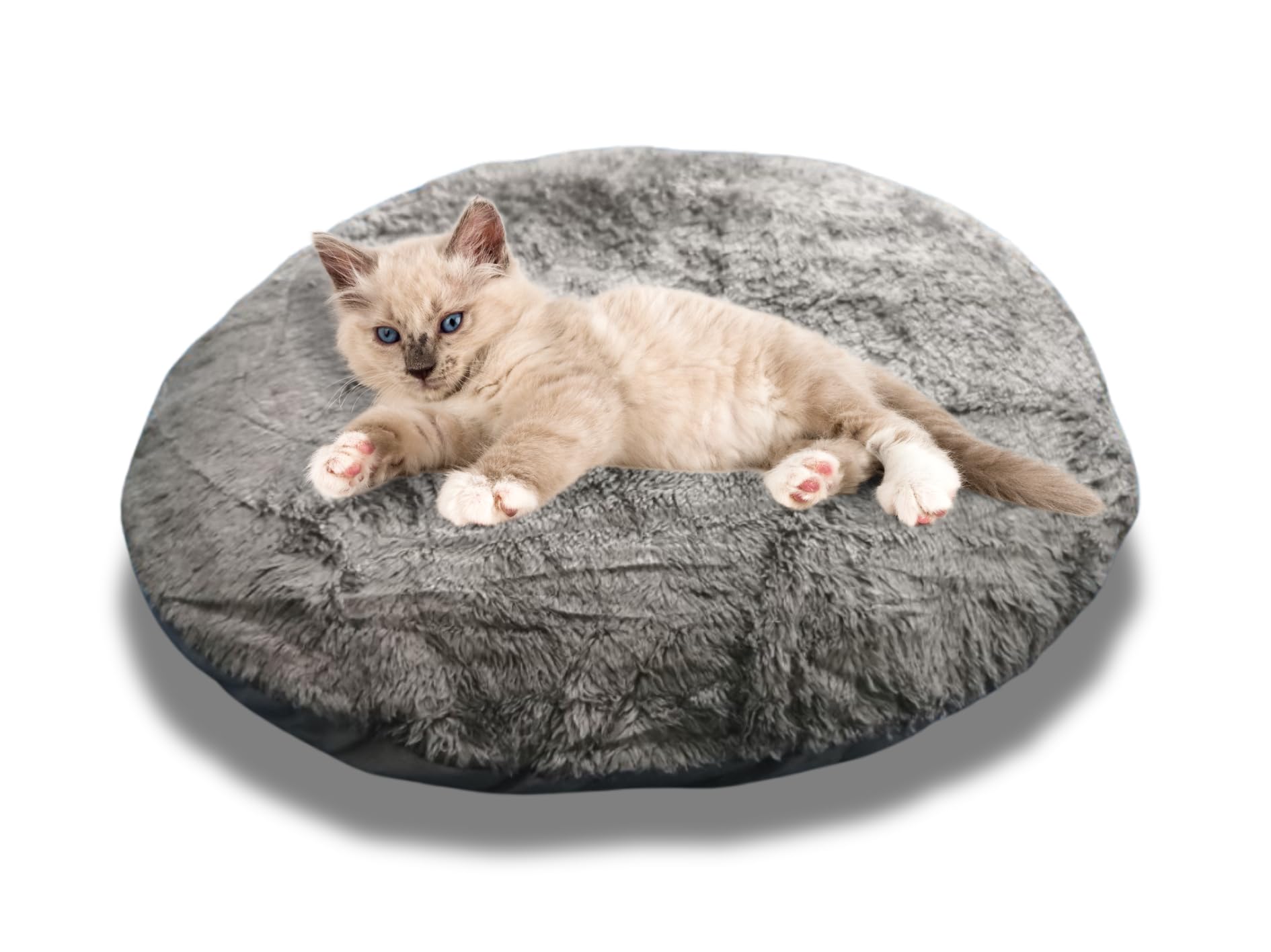 Cama Gato - Cojín Gato 40x40x5 cm - Redondo, Terciopelo Suave Anti-bacterias, Relleno Extraíble, Lavable, Ideal para Gatos y Perros Pequeños - Gris