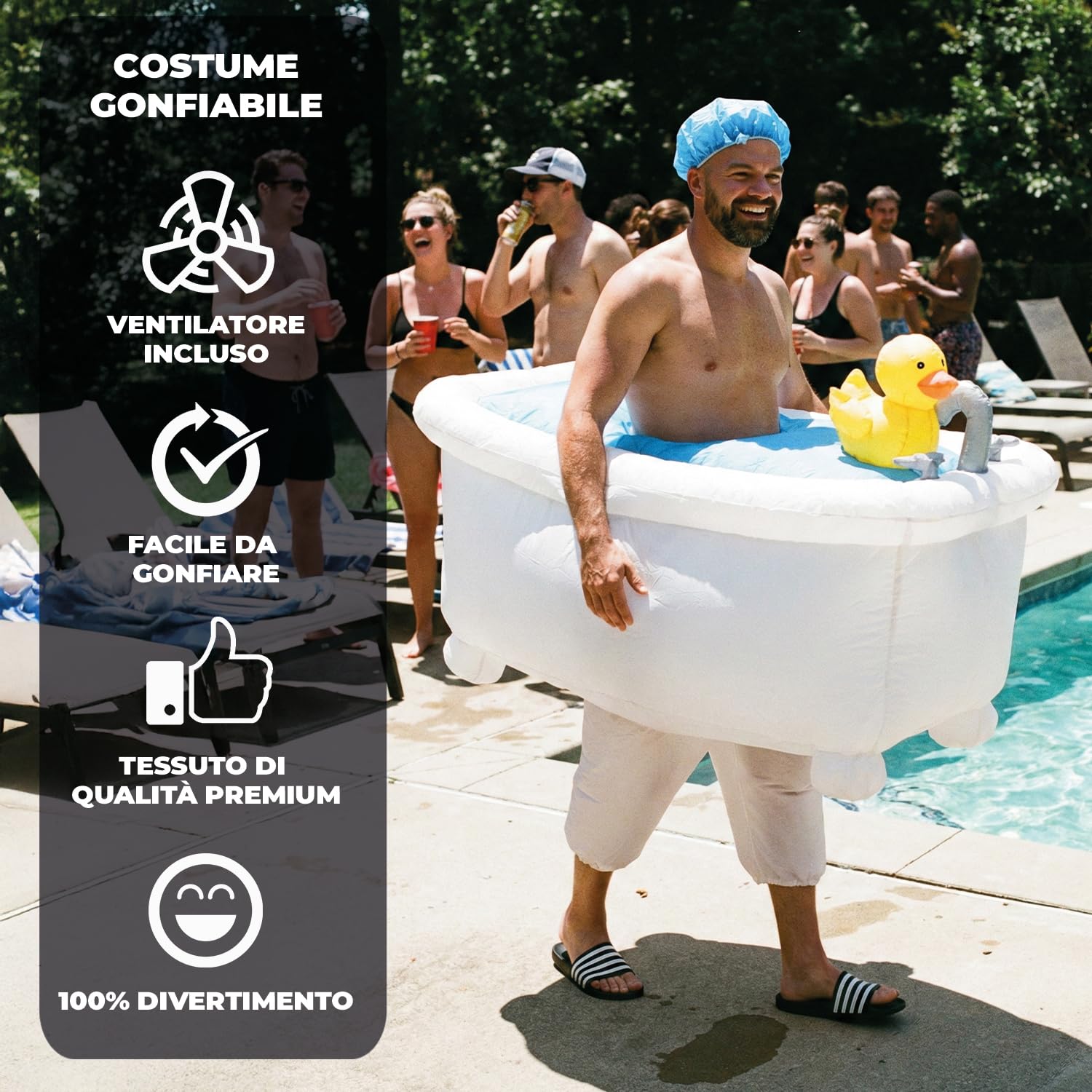AirSuit®Costume da bagno gonfiabile Costume da vasca | Costume stravagante | Qualità Premium| Dimensione adulta 160 a 190cm| Poliestere |Confortevole | Resistente| Sistema di gonfiaggio| OriginalCup®