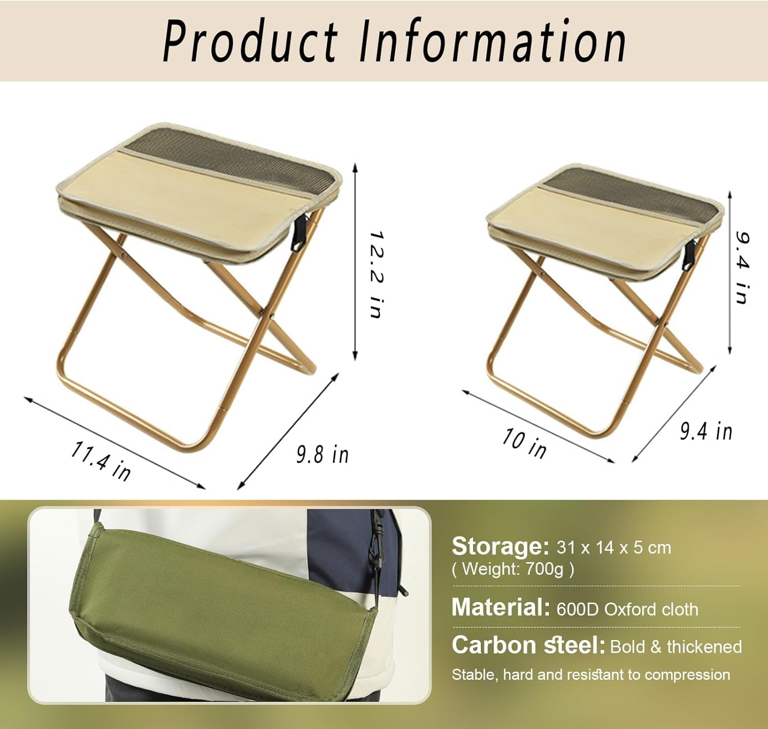 Sgabello pieghevole e tascabile, ultraleggero, portatile, da campeggio, escursionismo, in tessuto Oxford impermeabile, sedile da viaggio compatto e pieghevole, per viaggi con zaino in spalla