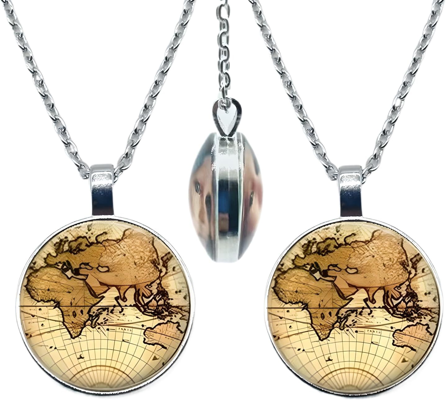 925 Sterling Silver Globe Necklace For Women Men, World Planet Map Double-sided Glass Ball Necklace, Earth Planet Pattern Jewelry Galaxy Astronomical Pendant Necklace Pearl Locket Water