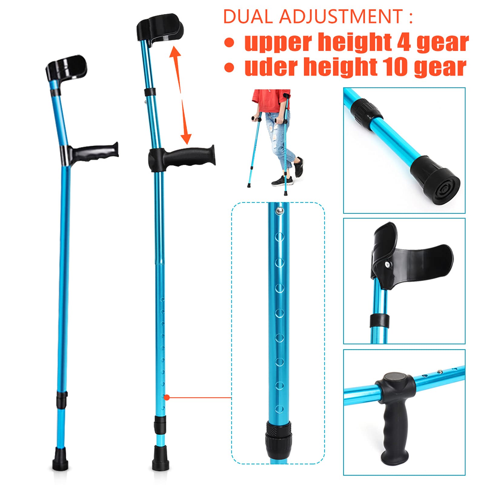 Muletas de antebrazo para adultos, muletas de antebrazo de aluminio, muletas para caminar, muletas de antebrazo de aluminio ABS fuertes y resistentes, una moda