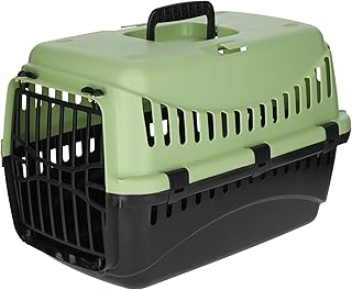Kerbl Pet Transportbox Expedion, 45x30x30 cm, Tiertransportbox für kleine Haustiere / Katzen / Hunde / Kaninchen bis 10 kg, aus Kunststoff, Grün / Dunkelgrau