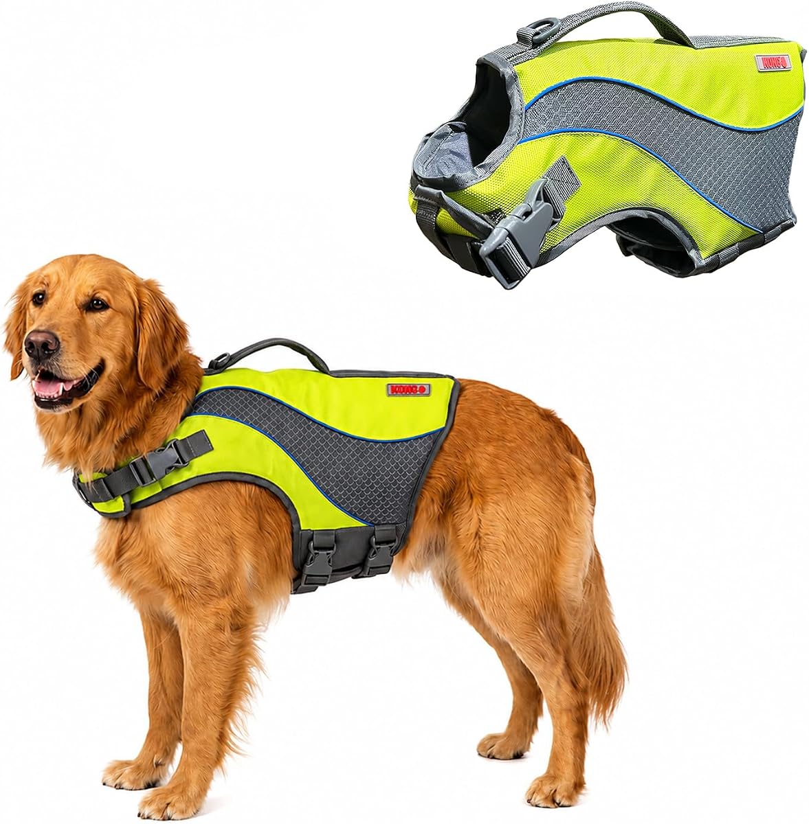 KONG HydroPro Dog Flotation Life Jacket Vest, Swimming Float Aid with Safety Handle, Adjustable Comfortable Durable Preserver High Buoyancy Coat (X-Large)