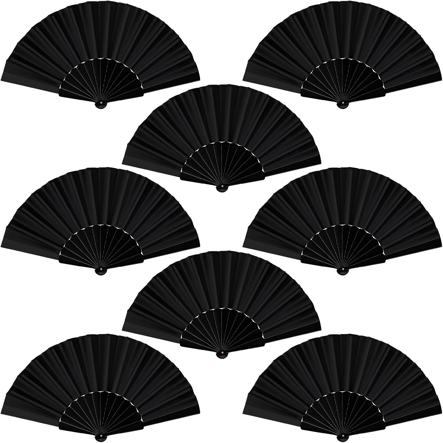 durony 8 Pieces Handheld Folding Fan Nylon Cloth Chinese Fans with Plastic Handle Decorative Folding Fans for Party, Wedding Gifts, Home Decoration, Black