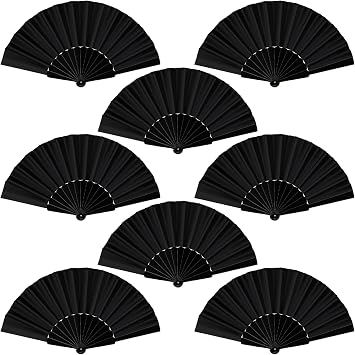 durony 8 Pieces Handheld Folding Fan Nylon Cloth Chinese Fans with Plastic Handle Decorative Folding Fans for Party, Wedding Gifts, Home Decoration, Black