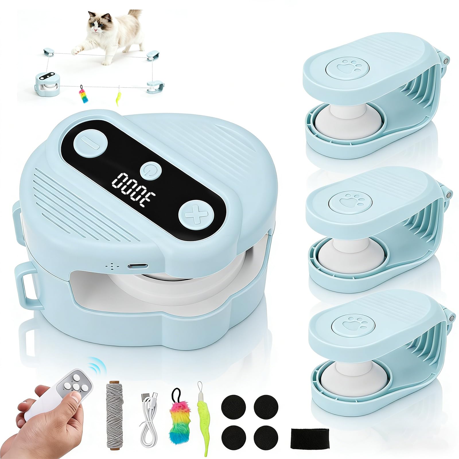 Jouet automatique pour chat - Tapis de course interactif avec télécommande - Vitesse réglable - Jouet pour chat - Rechargeable par USB - Avec pistes de bricolage pour l'exercice et le plaisir