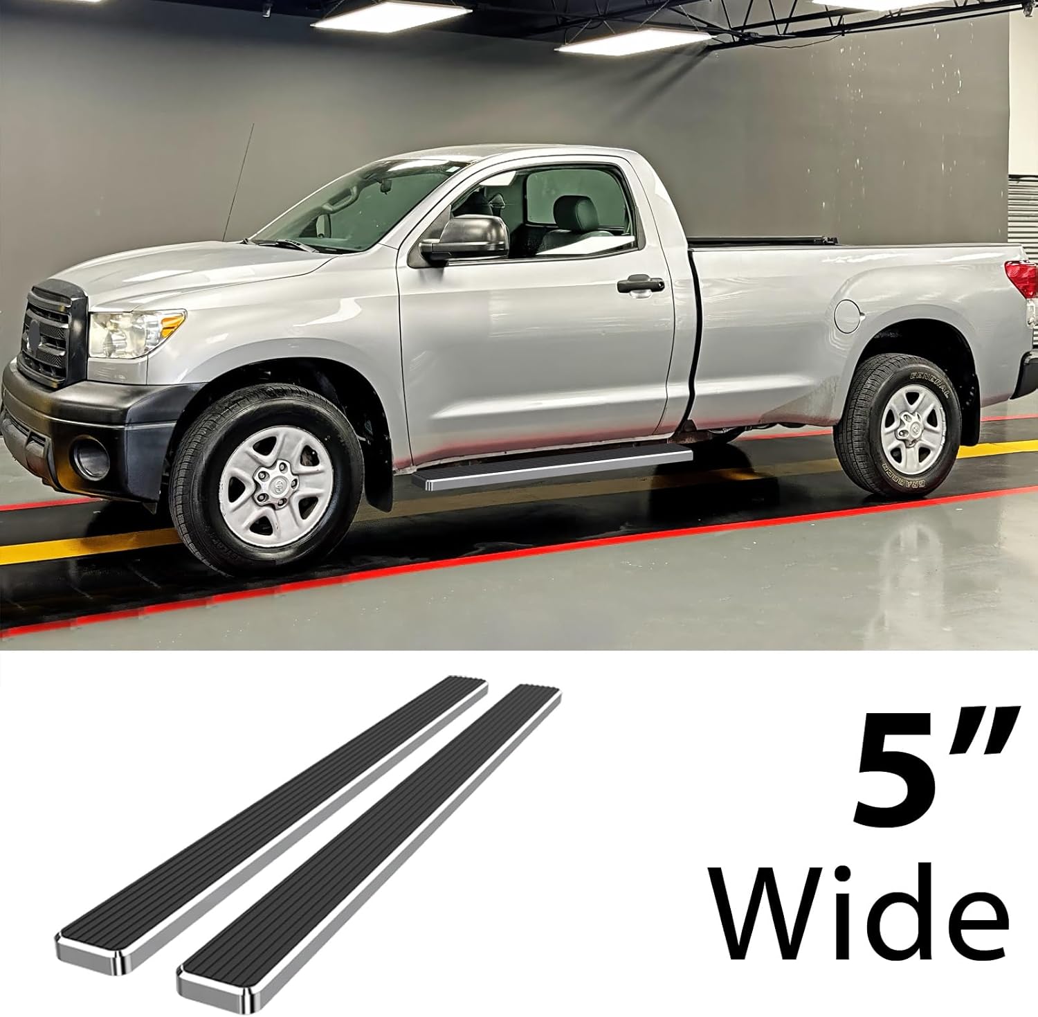 Eboard Running Board 5" Silver Fits 2007-2017 Tundra Regular Cab Pickup 2-Door (Nerf Bar | Side Steps | Side Bars)