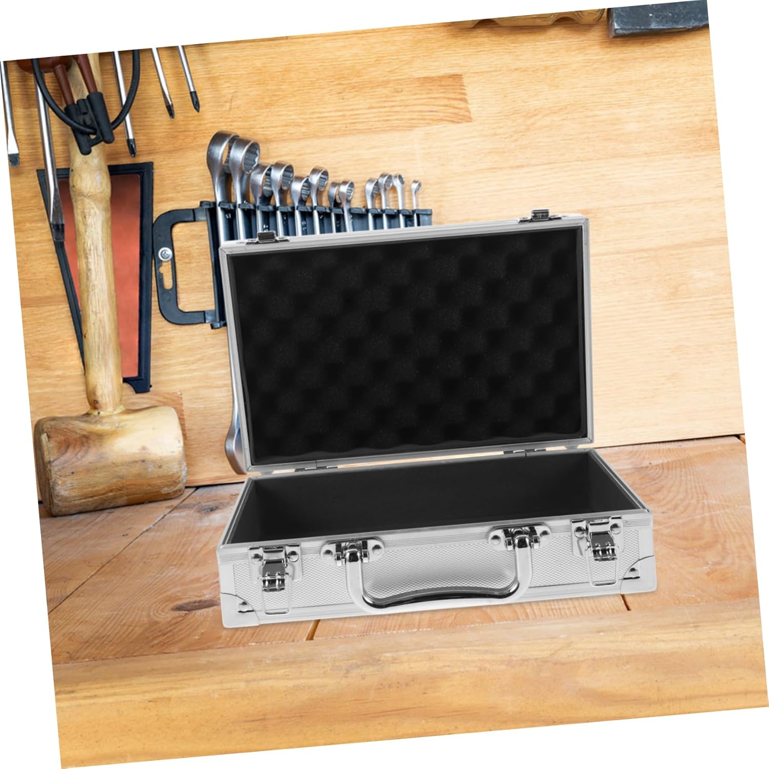 Artibetter Aluminum Tool Box Portable Carrying Case Small Capacity Toolbox with Secure Lock Lightweight Handheld Tool Suitcase for Electronics and Accessories