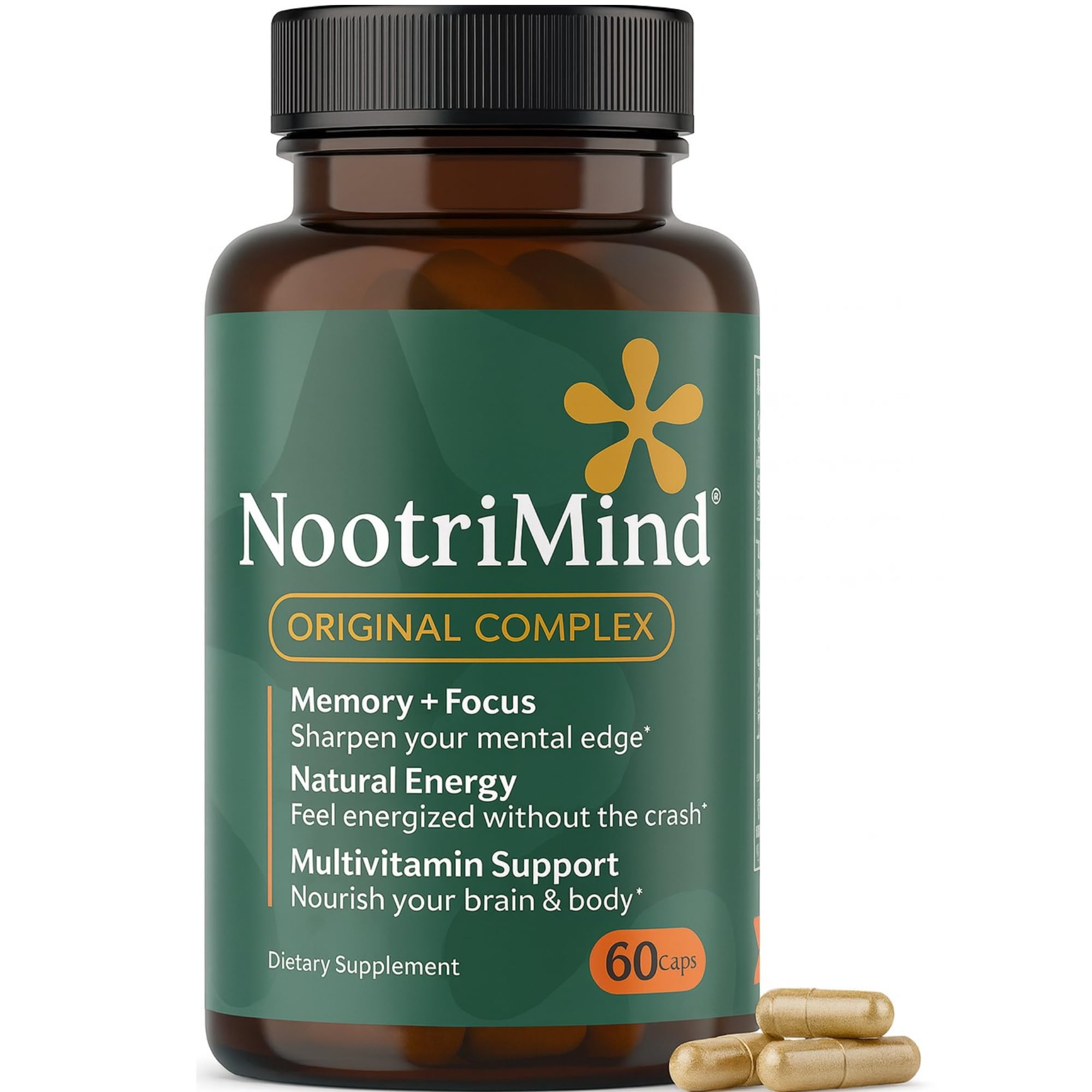 Brain Supplements for Memory and Focus – Nootropic with Bacopa Monnieri, Phosphatidylserine, Omega-3 DHA & More | Supports Mental Clarity & Cognitive Function | Vitamin B6 & B12-60 Capsules