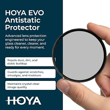 Hoya EVO Antistatic 95 mm Lens Filter Premium Optical Glass w/ 16-Layer SMC Lens Protector for 99.8% Light Transmission, 5mm Thick, Dust & Scratch-Resistant, Water Repellent for Clear Image Quality